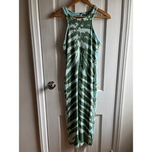 YFB Young Fabulous & Broke Ribbed Tie Dye Bodycon Midi Dress Green Blue Small